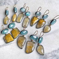 Golden Rutilated Quartz and Teal Kyanite Earrings